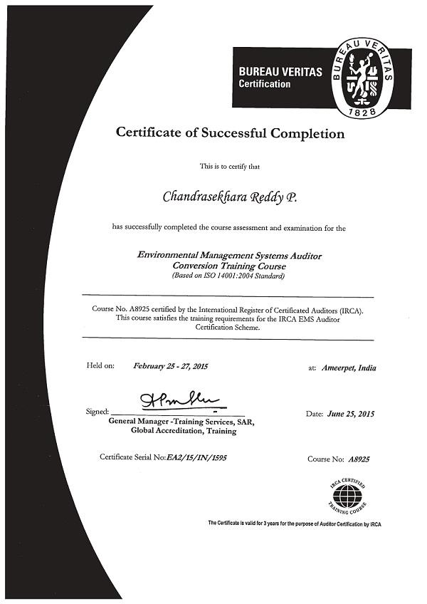 CSR EMS Certificate